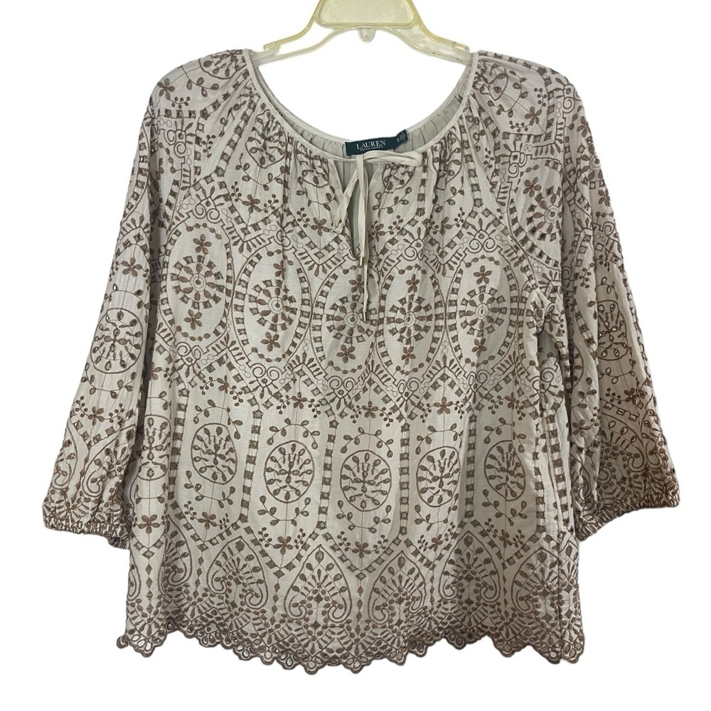Lauren Ralph Lauren cotton eyelet raglan sleeve top. Size XL GUC to EUC - Picture 10 of 12